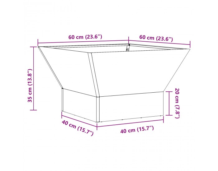 Sonata H Огнище квадратна кафява 60x60x35 см от обветрена стомана
