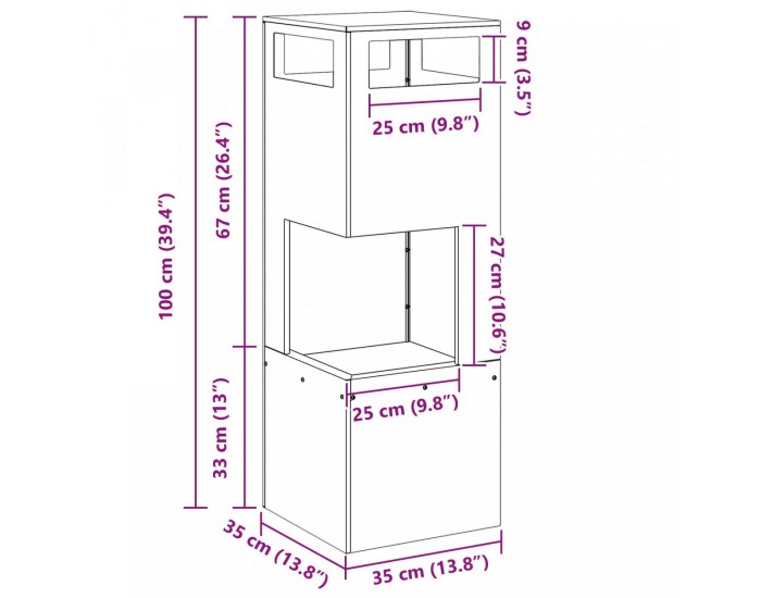 Sonata H Огнище Квадратно Черно 35x35x100 см Стомана