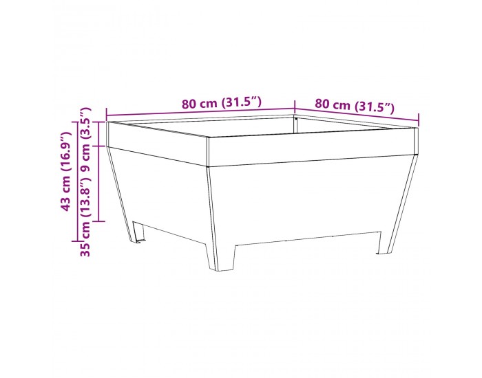Sonata H Черно квадратно огнище 80x80x43 см от стомана