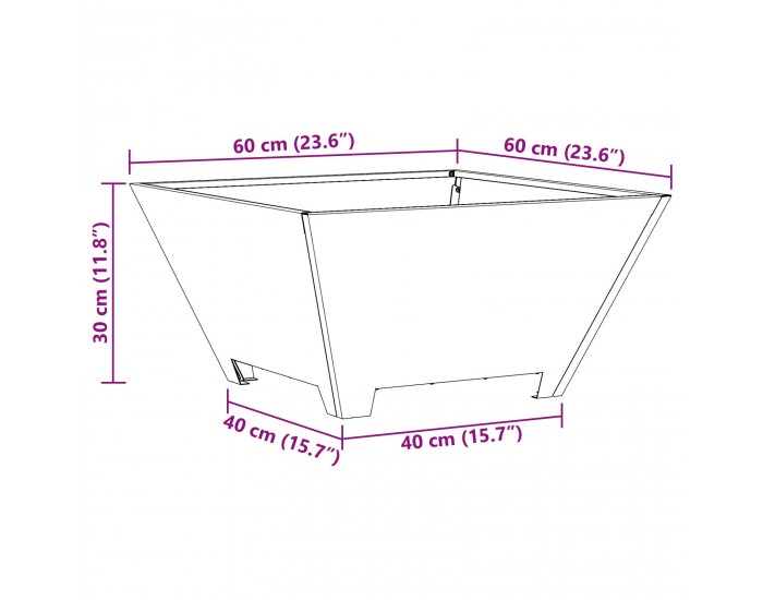 Sonata H Огнивце Квадратно Черно 60x60x30 см Стомана