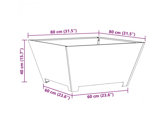 Sonata H Огнище квадрат 80x80x40 см от атмосферна стомана