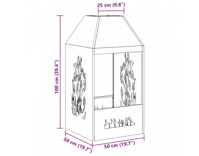 Sonata H Огнище Черно 50x50x100 см Стомана