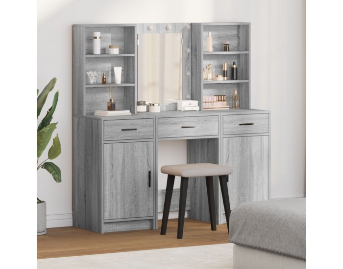Sonata H Комплект огледало и маса 3 части Сиво Сонома Инженерна дървесина