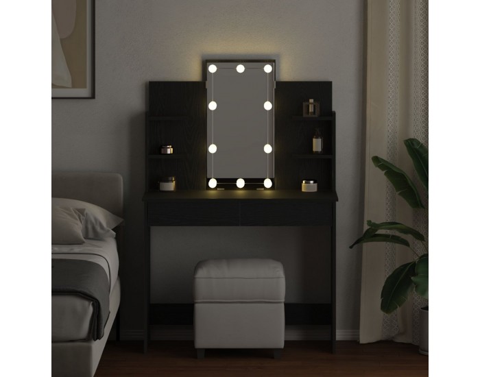 Sonata H Тоалетна маса с LED светлини Черен дъб 96x40x142 см