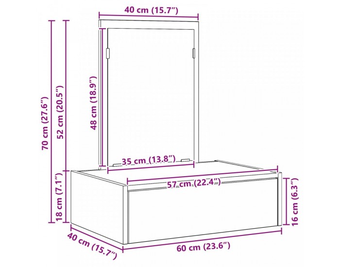 Sonata H Стенна тоалетка от дъб Сонома 60x40x70 см