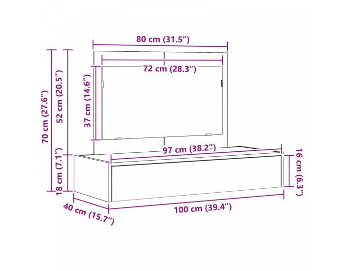 Sonata H стенно чекмедже за обличане - винтидж дърво - 100x40x70 см