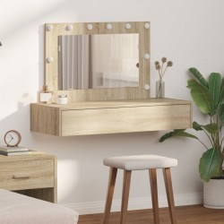 Sonata H стенно монтирана тоалетна маса с LED светлини в дъб Сонома - Măsuțe de toaletă și oglinzi