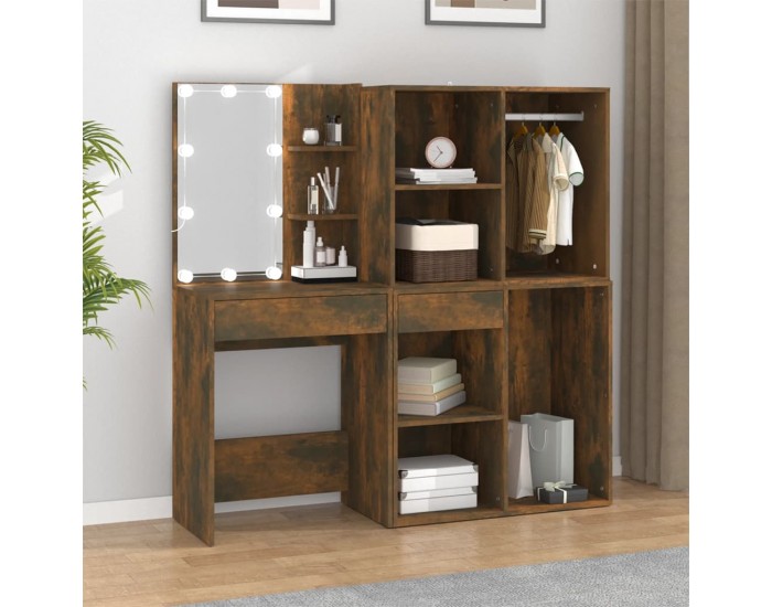 Sonata H LED тоалетка с шкафове, опушен дъб, инженерно дърво