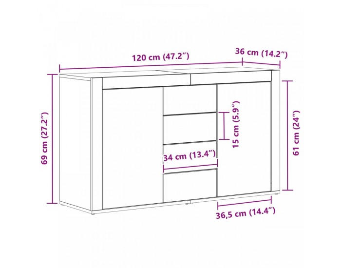 Sonata H Шкаф Опушен дъб Инженерна дървесина 120 x 36 x 69 см Шкаф