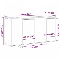 Sonata H Сив страничен шкаф Сив сонома Инженерна дървесина 135 x 41 x 75 см - Corpuri, vitrine, biblioteci modulare