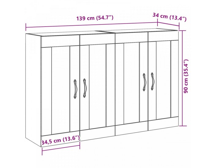 Sonata H Стенен шкаф Комплект от 2 Кафяв Масивно дърво 139 x 34 x 90 см