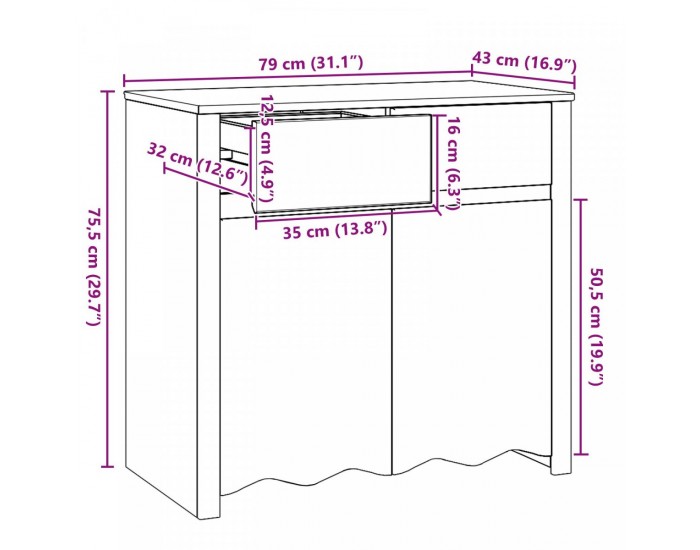 Sonata H Шкаф DRAMMEN Бяло 79x43x75,5 см Масивно дърво бор