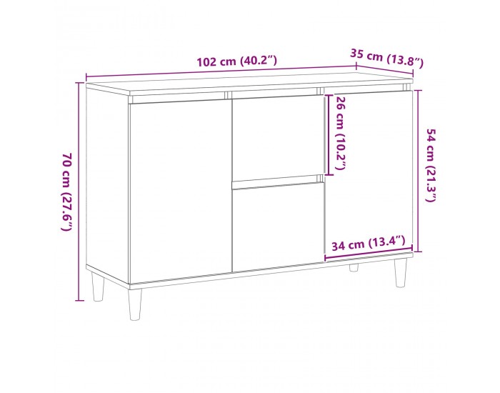 Sonata H Комод Черен Дъб 101x35x60 см Инженерна Дървесина