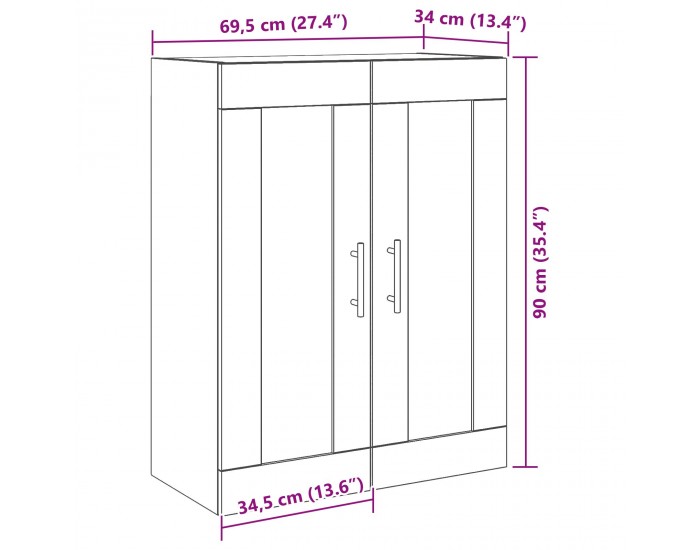 Sonata H Стена Монтируем Cabinet с Стъклени Врати Черен Дъб 69,5x34x90 см