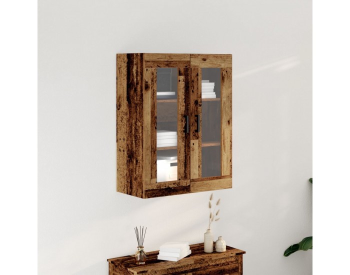 Sonata H Стенно шкафче  със стъклени врати - Стара дървесина - 69.5x34x90 см