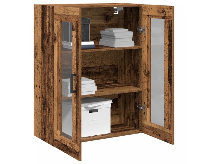 Sonata H Стенно шкафче  със стъклени врати - Стара дървесина - 69.5x34x90 см