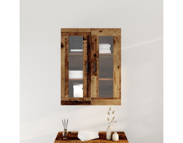Sonata H Стенно шкафче  със стъклени врати - Стара дървесина - 69.5x34x90 см