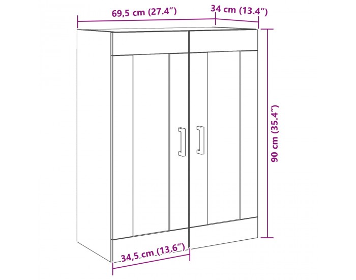 Sonata H Стенно шкафче с стъклени врати Черен дъб 69.5x34x90 см
