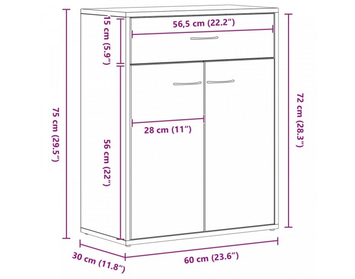 Сайдборд Sonata H Черен Дъб 60x30x75 см от Инженерна Дървесина