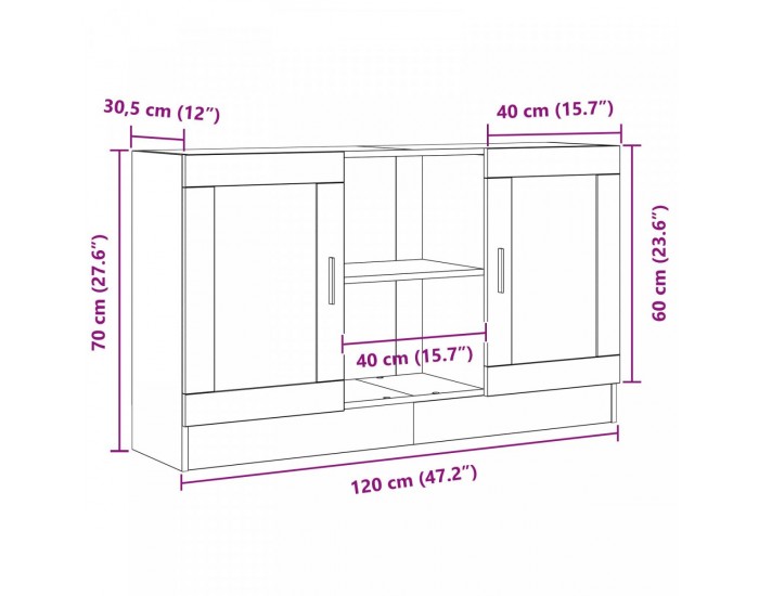 Sonata H Съкровище Черен Дъб 120x30,5x70 см Инженерна Дървесина