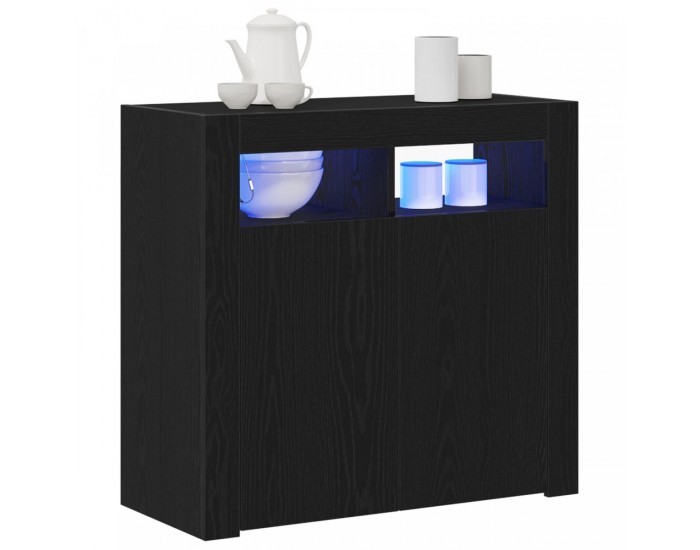 Sonata H Стенен шкаф с LED осветление, черен дъб, 80x35x75 см, инженерна дървесина