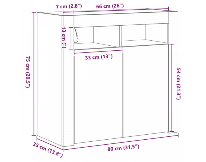 Sonata H Стенен шкаф с LED осветление, черен дъб, 80x35x75 см, инженерна дървесина
