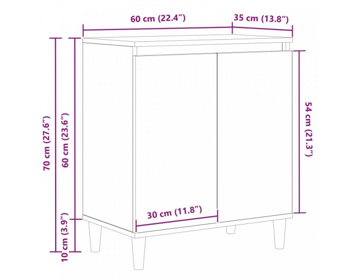 Sonata H Сайдборд Черен Дъб 60x35x70 см Инженерна Дървесина