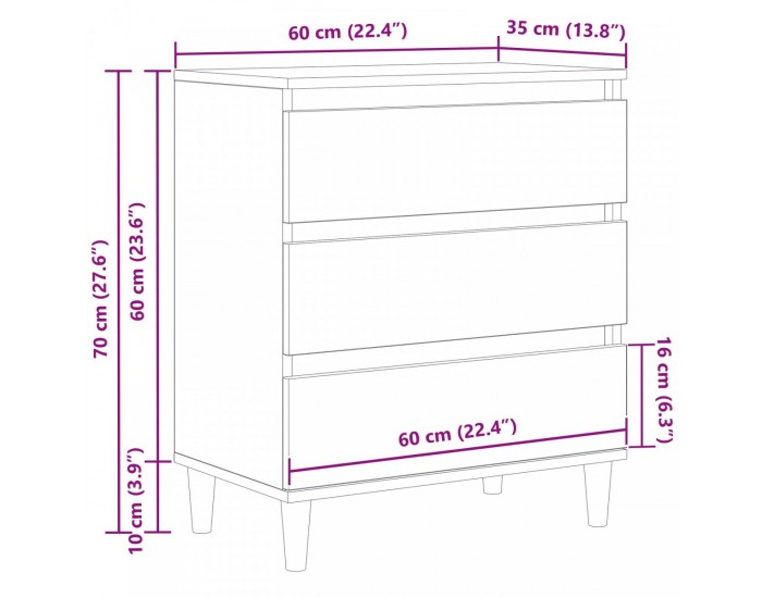 Sonata H Стенен шкаф Черен Дъб 60x35x70 см Инженерна дървесина
