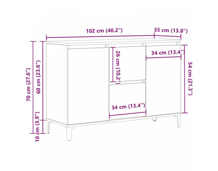 Sonata H Сайдборд Черен Дъб 104x35x70 см Инженерна Дървесина