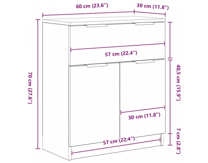 Sonata H Черен дъбов шкаф 60x30x70 см Инженерна дървесина