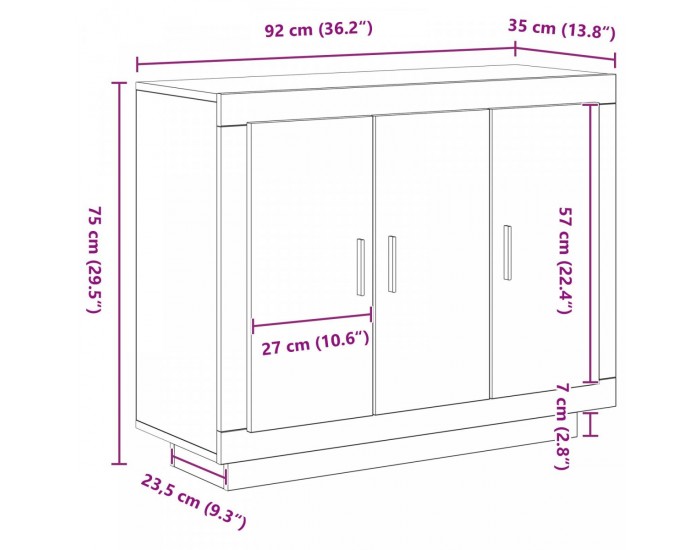 страничен шкаф Sonata H Черен Дъб 92x35x75 см от инженерна дървесина