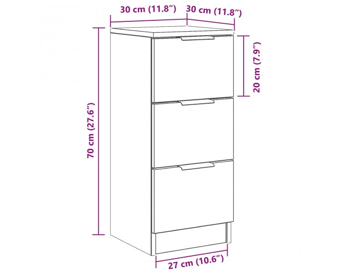 Sonata H ТВ шкафове 2 бр Черен дъб 30x30x70 см Инженерна дървесина