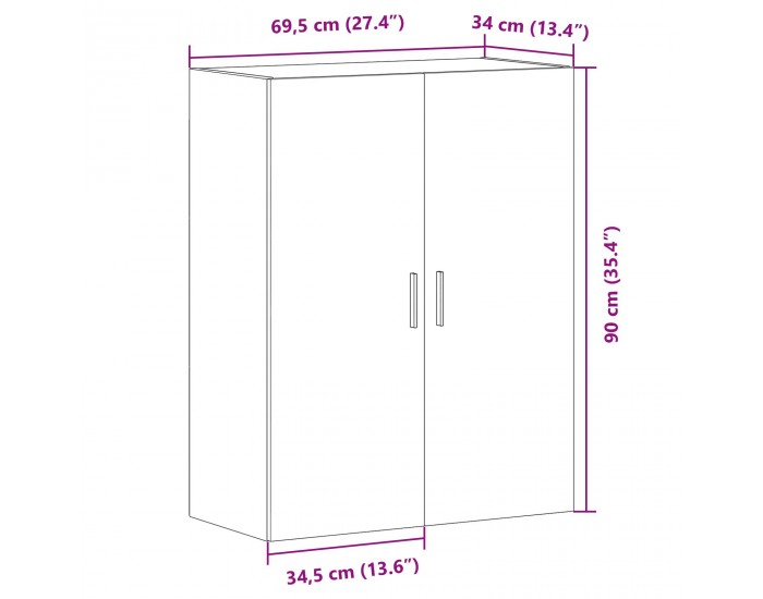 Черен дъбов стенен кабинет 69,5x34x90 см от инженерна дървесина