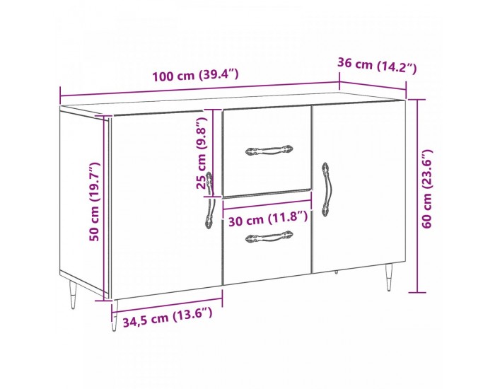 Sonata H Сайдборд Черен Дъб 100x36x60 см Инженерна Дървесина