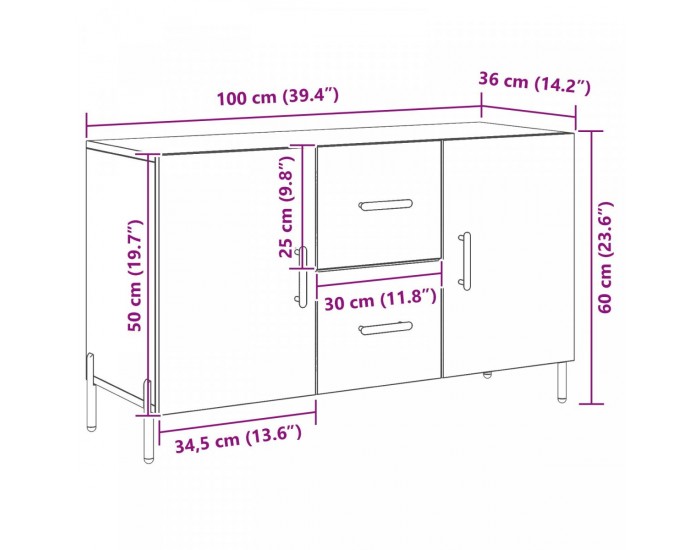 Sonata H Стенен бюфет Черен дъб 100x36x60 см от инженерна дървесина