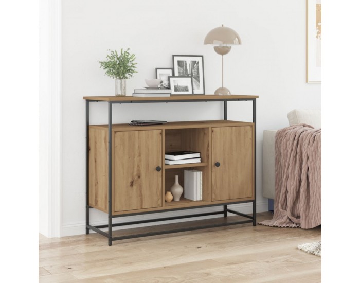 Страничен шкаф Sonata H Артизан Дъб 100x35x80 см от инженерна дървесина и стомана