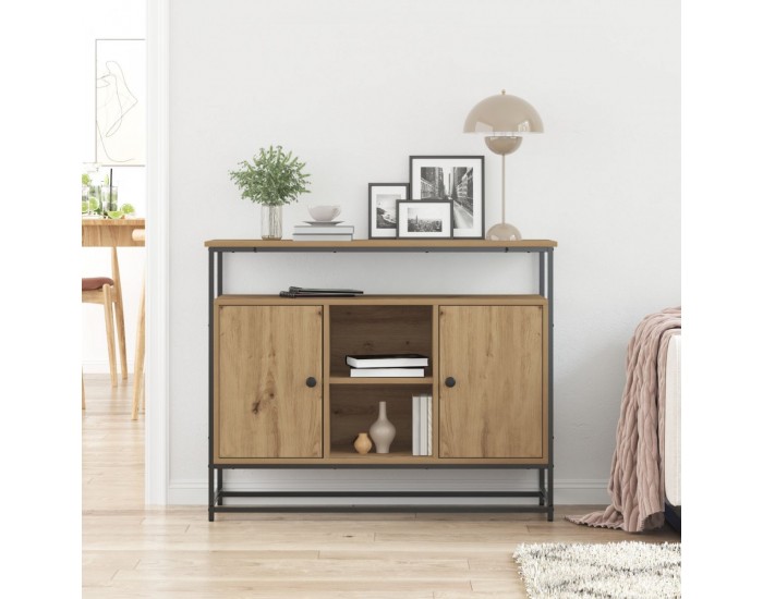 Страничен шкаф Sonata H Артизан Дъб 100x35x80 см от инженерна дървесина и стомана