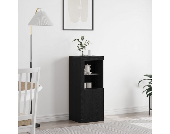видаXL Сайдборд с LED Светлини Черен Дъб 41x37x100 см