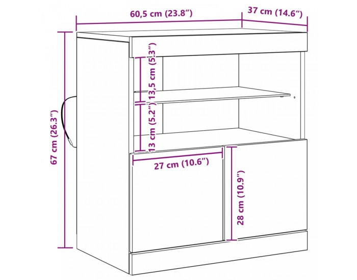 Sonata H Комод с LED лампи Артисан Оук 60x37x67 см