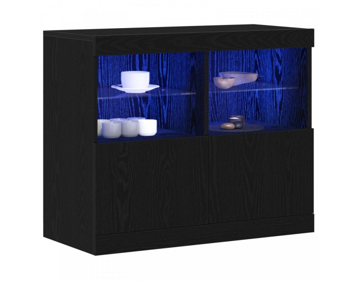 Sonata H Сайдборд с LED Освежаване Черен Дъб 81x37x67 см