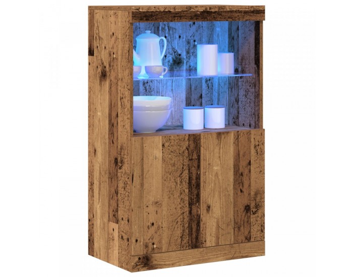 Sonata H Сайдборд с LED светлини Старо дърво 60x37x100 см
