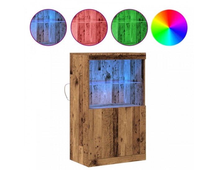 Sonata H Сайдборд с LED светлини Старо дърво 60x37x100 см