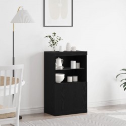 Sonata H Стъклен шкаф с LED осветление Черен дъб 60x37x100 см - Corpuri, vitrine, biblioteci modulare