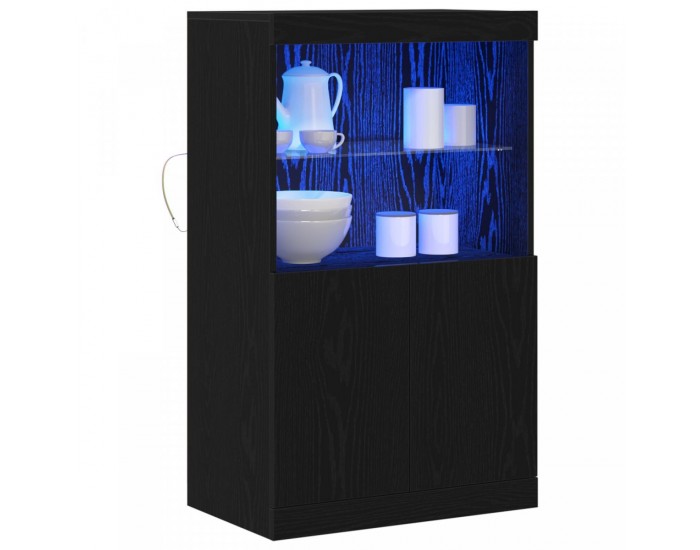 Sonata H Стъклен шкаф с LED осветление Черен дъб 60x37x100 см