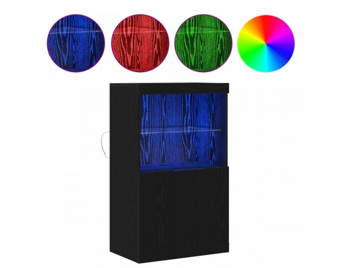Sonata H Стъклен шкаф с LED осветление Черен дъб 60x37x100 см