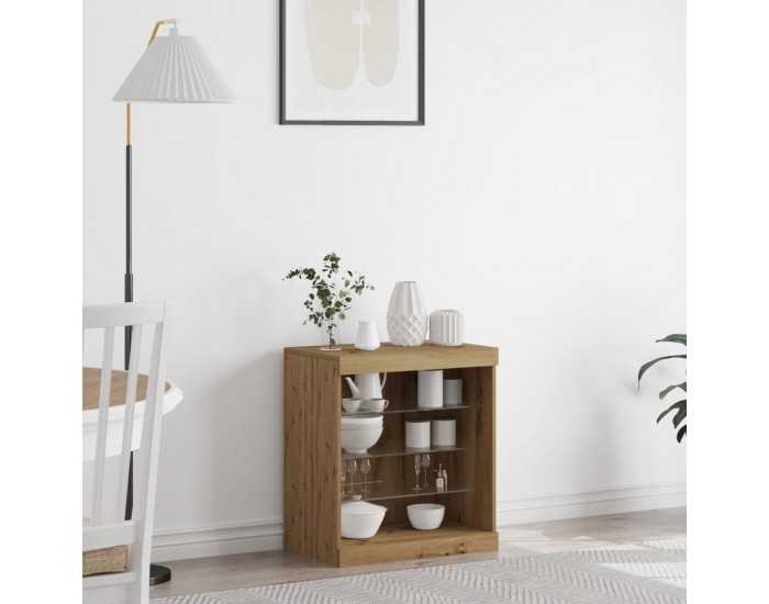 Sonata H Сайдборд с LED светлини Artisan дъб 60,5x37x67 см