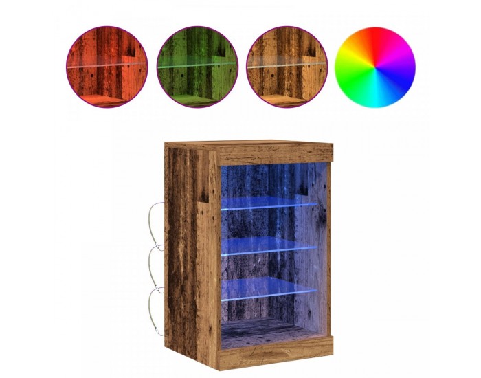 Sonata H Сайдборд с LED светлини Стара дървесина 41x37x67 см