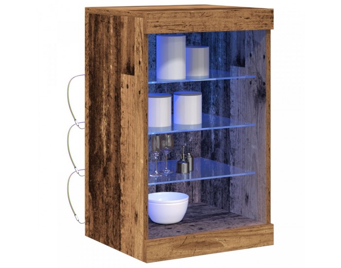 Sonata H Сайдборд с LED светлини Стара дървесина 41x37x67 см