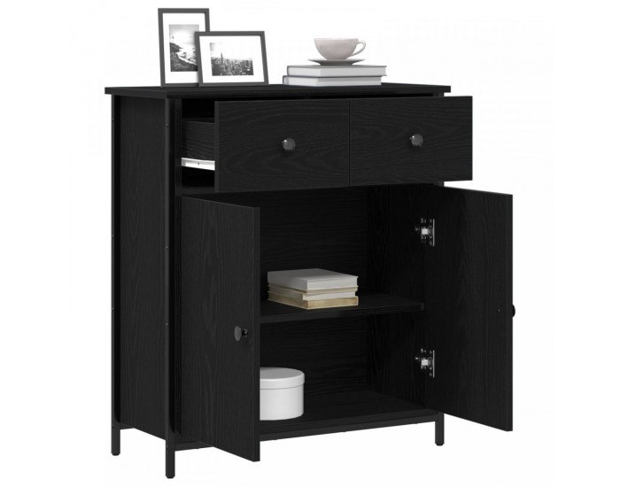 Sonata H Страничен шкаф Черен Дъб 70x30x80 см Инженерна дървесина и стомана