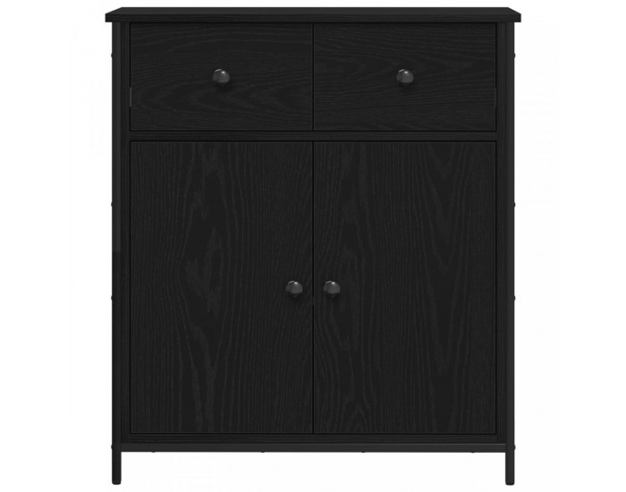 Sonata H Страничен шкаф Черен Дъб 70x30x80 см Инженерна дървесина и стомана
